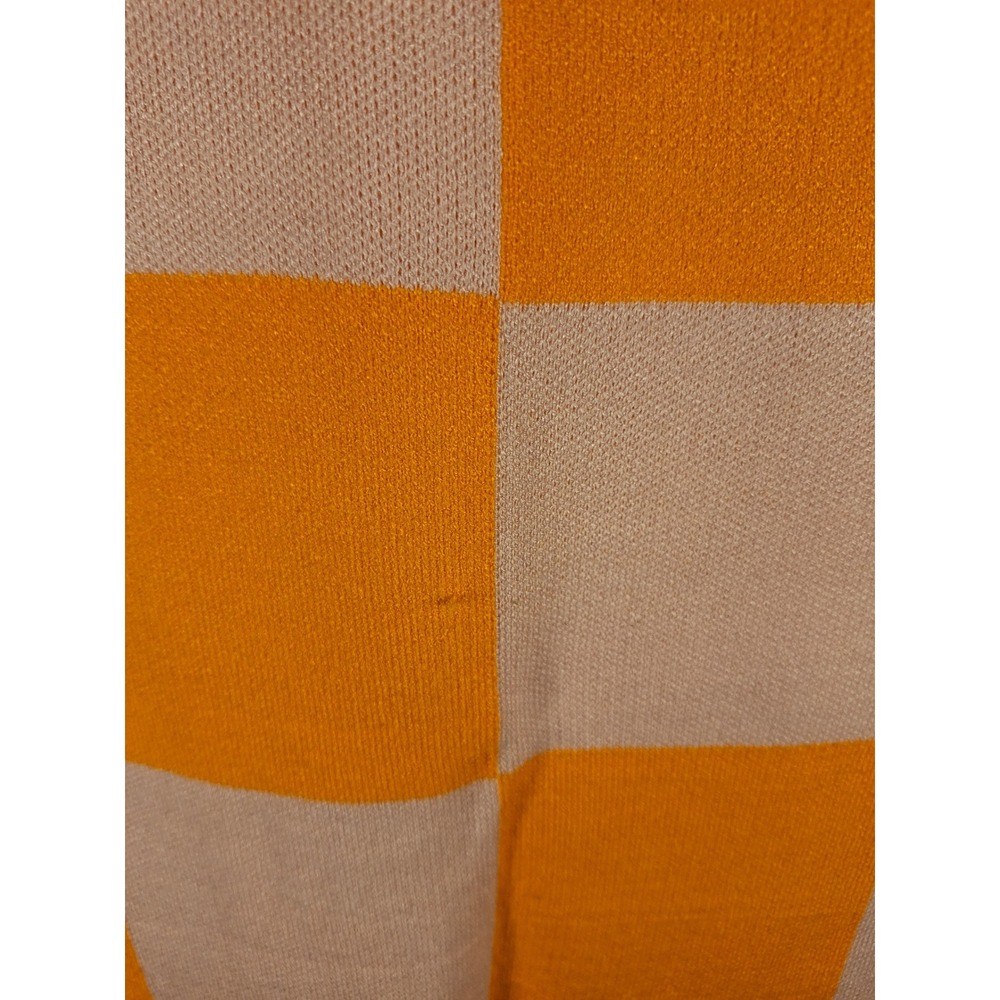 Orange Pink Checkered Knit Bodycon Midi Dress Womens Large Spaghetti Strap Retro - Picture 2 of 4